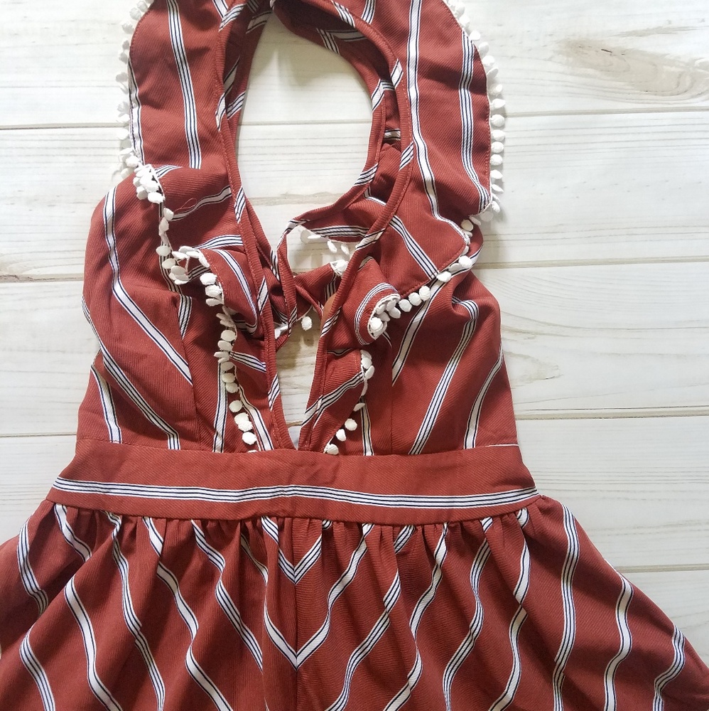 Ruffle Halter striped romper